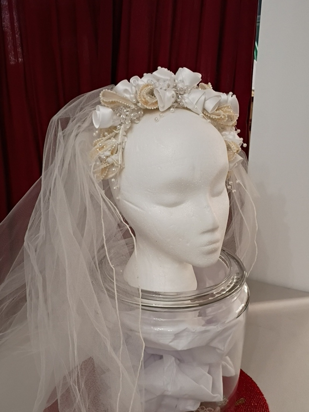 Vintage Ivory Bridal Flower Crown Veil Headpiece
